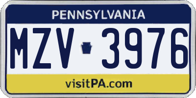 PA license plate MZV3976