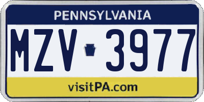 PA license plate MZV3977