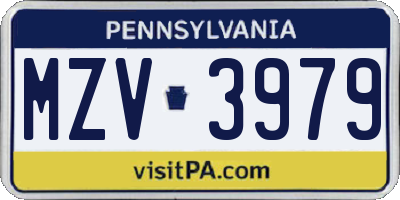 PA license plate MZV3979
