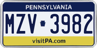 PA license plate MZV3982