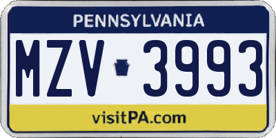 PA license plate MZV3993