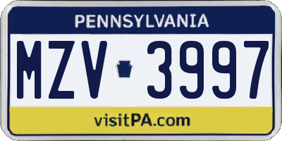 PA license plate MZV3997