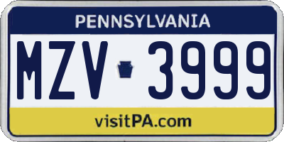 PA license plate MZV3999