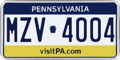 PA license plate MZV4004