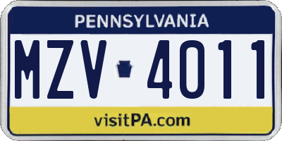 PA license plate MZV4011