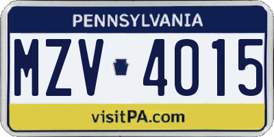 PA license plate MZV4015