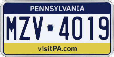 PA license plate MZV4019