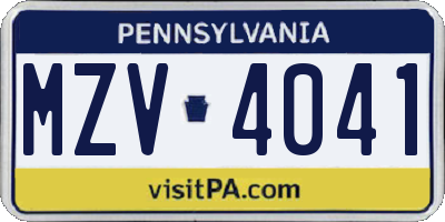 PA license plate MZV4041