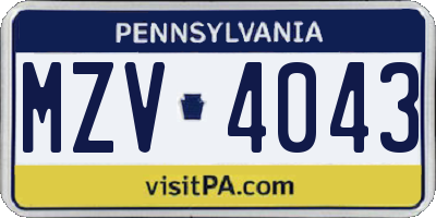 PA license plate MZV4043