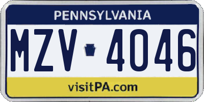 PA license plate MZV4046