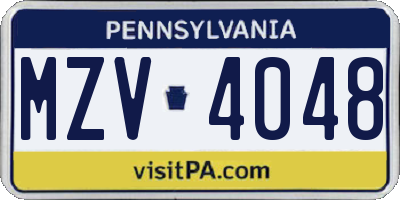 PA license plate MZV4048