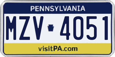 PA license plate MZV4051