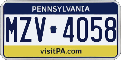 PA license plate MZV4058