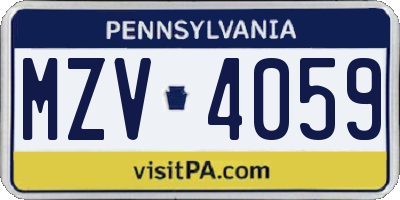 PA license plate MZV4059