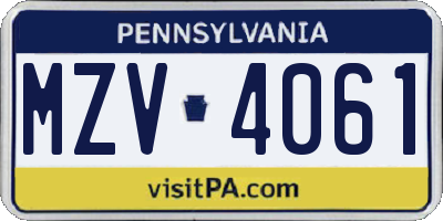 PA license plate MZV4061