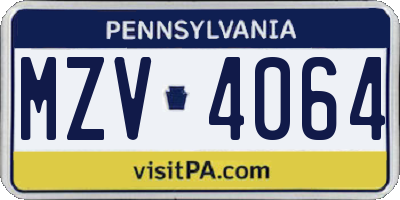 PA license plate MZV4064
