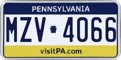 PA license plate MZV4066