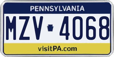 PA license plate MZV4068