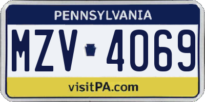 PA license plate MZV4069