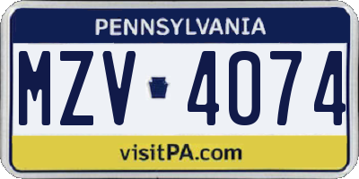 PA license plate MZV4074