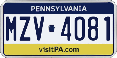 PA license plate MZV4081