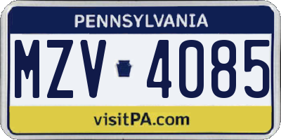 PA license plate MZV4085