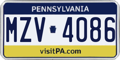 PA license plate MZV4086
