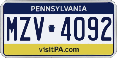PA license plate MZV4092