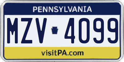PA license plate MZV4099