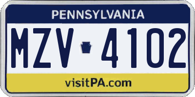 PA license plate MZV4102