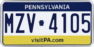 PA license plate MZV4105