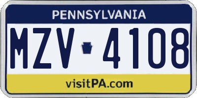 PA license plate MZV4108