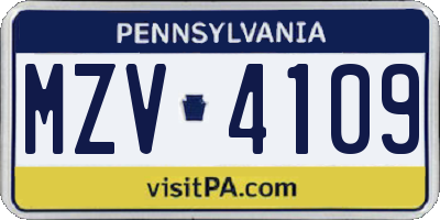 PA license plate MZV4109