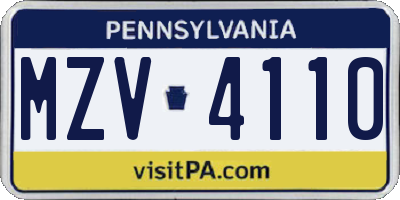PA license plate MZV4110