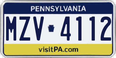PA license plate MZV4112
