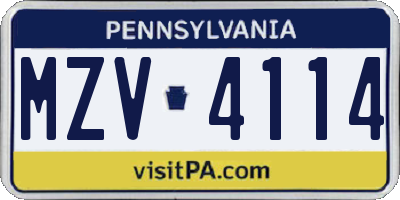 PA license plate MZV4114