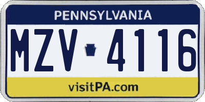 PA license plate MZV4116