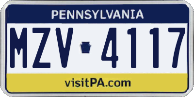 PA license plate MZV4117