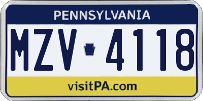 PA license plate MZV4118
