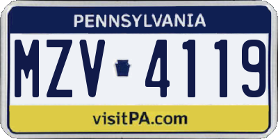 PA license plate MZV4119