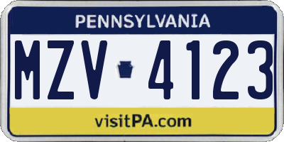 PA license plate MZV4123