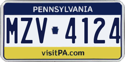 PA license plate MZV4124