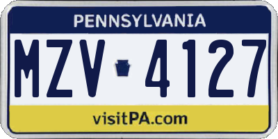 PA license plate MZV4127