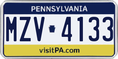 PA license plate MZV4133