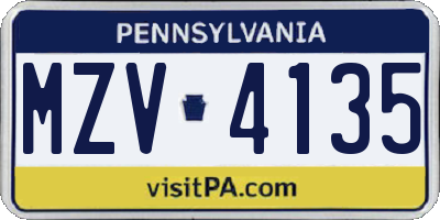 PA license plate MZV4135
