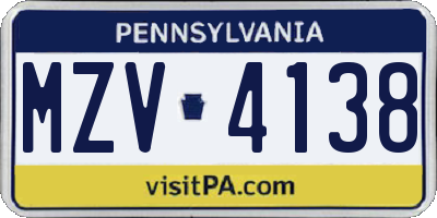PA license plate MZV4138