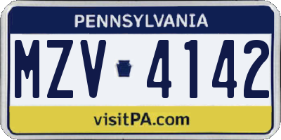 PA license plate MZV4142