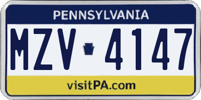 PA license plate MZV4147