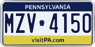 PA license plate MZV4150