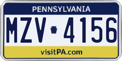 PA license plate MZV4156